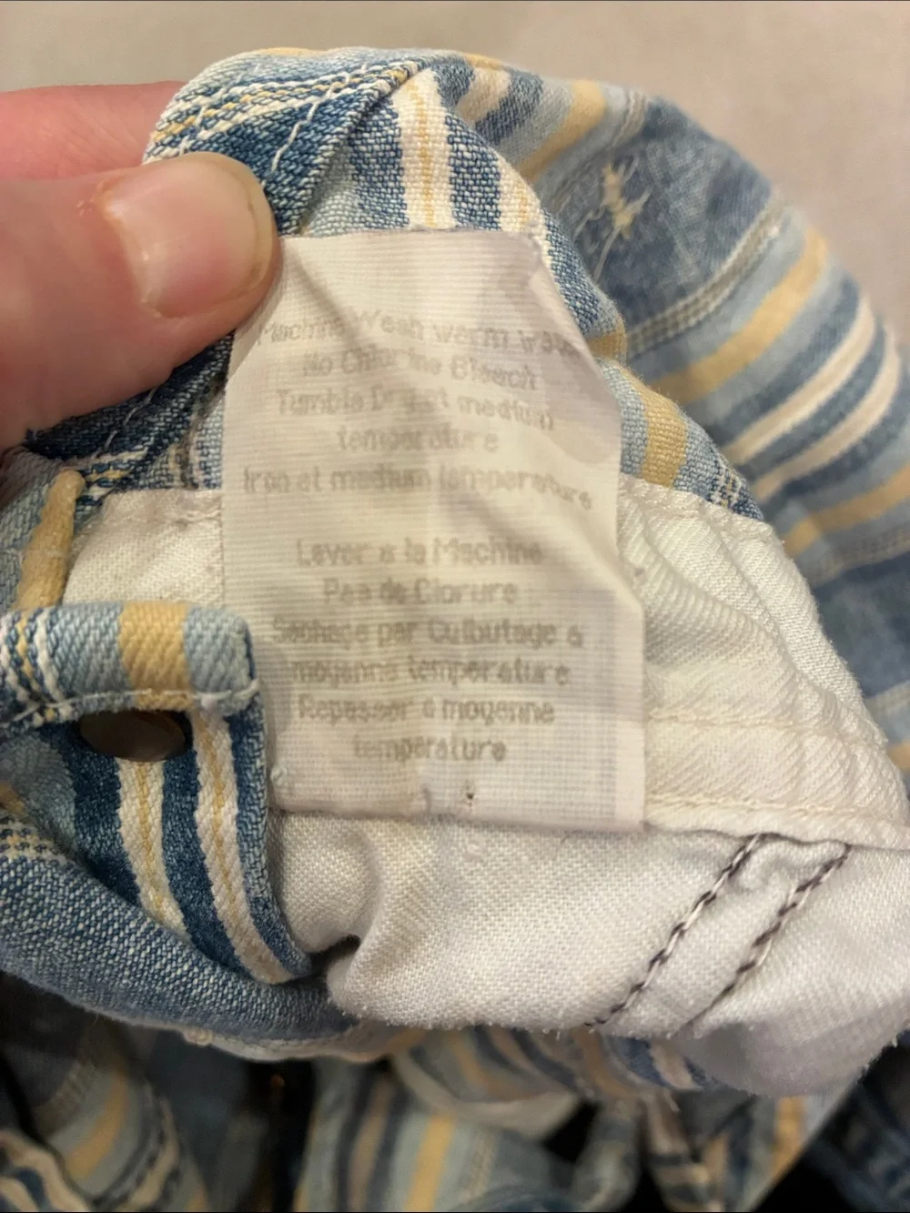 Vintage OshKosh B'gosh Vestbak Blue & Yellow Striped Denim Kids Overalls
